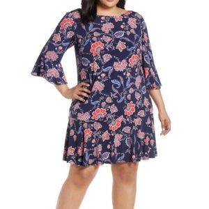 NWT Eliza J 12 Navy Floral Bell Sleeve Dress